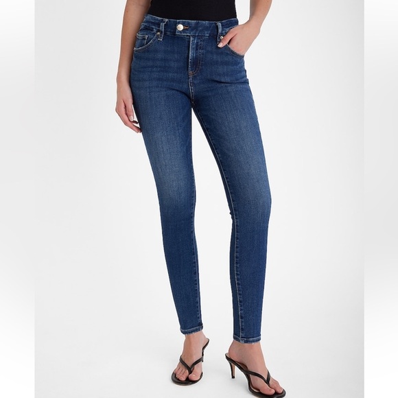 Express Mid Rise Dark Wash FlexX Skinny Jeans Stretch Ankle Trouser Fold Sz PL - Picture 1 of 10